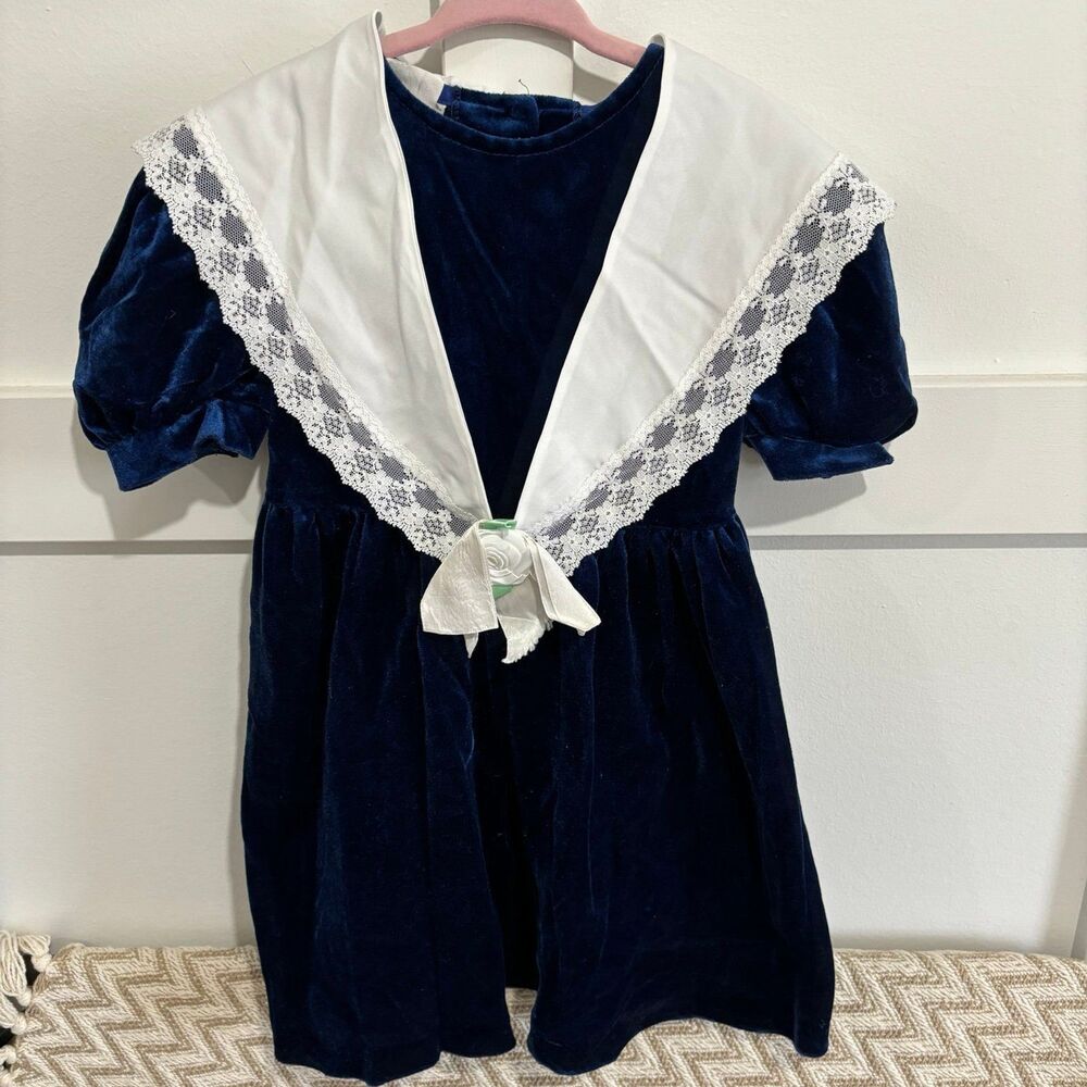Vintage Harold Square Girls Blue Velvet Dress Size 6
